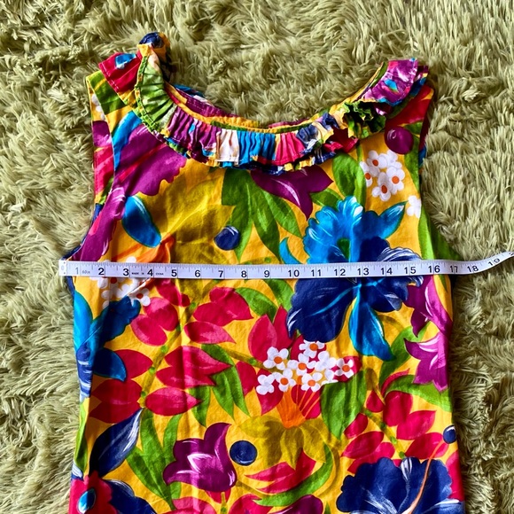 Vintage 1960s Floral Shift Dress W/ Ruffle Neckline - Picture 11 of 12